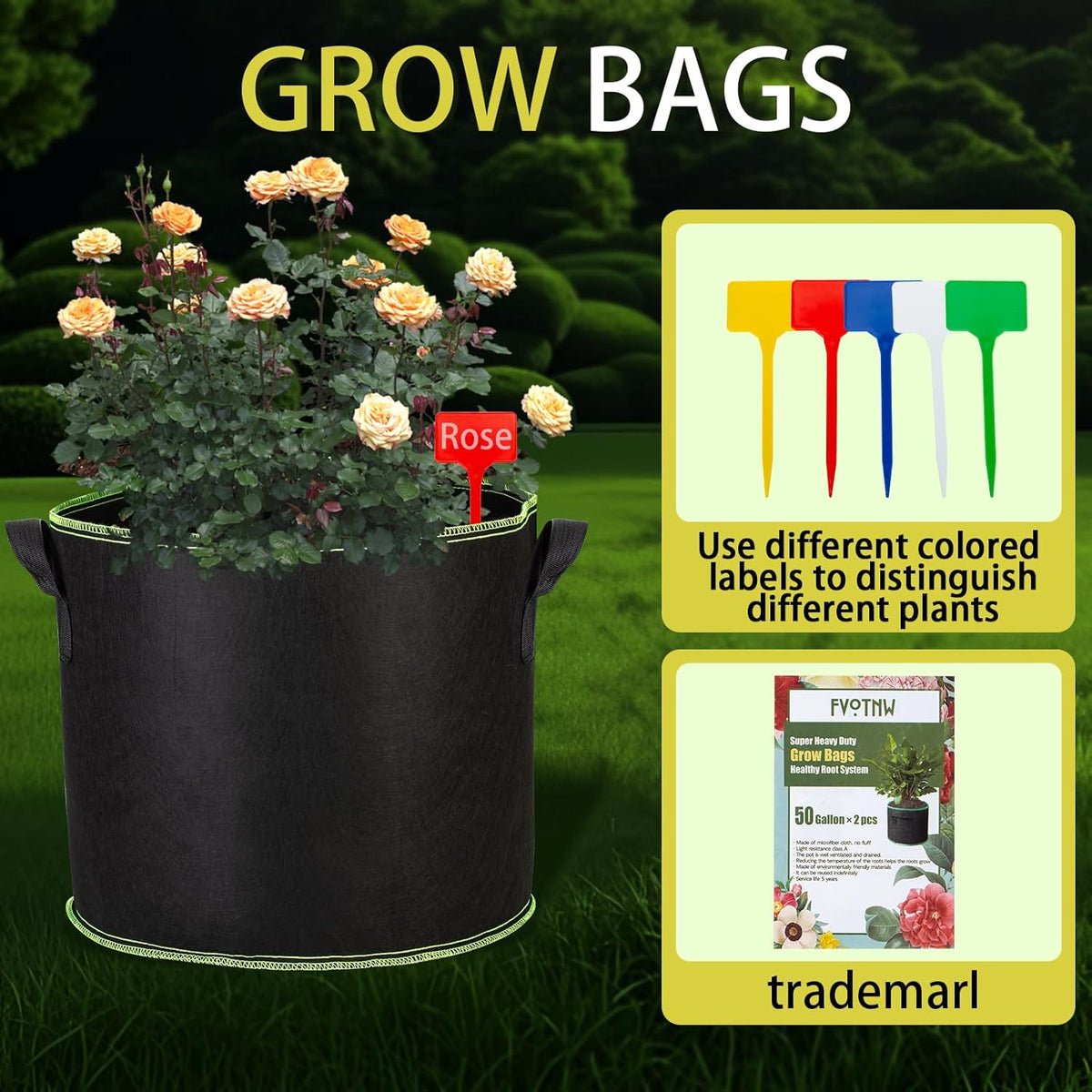 2-Pack 50 Gallon Plant Grow Bags, Thickened Nonwoven Fabric Pots with Handles,Durable Garden Planters Aeration Gardening Container to for Plants, Vegetables, and Flowers