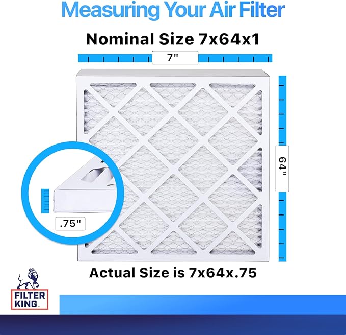Filter King 7x64x1 Air Filter | 4-PACK | MERV 8 HVAC Pleated A/C Furnace Filters | MADE IN USA | Actual Size: 7 x 64 x .75"