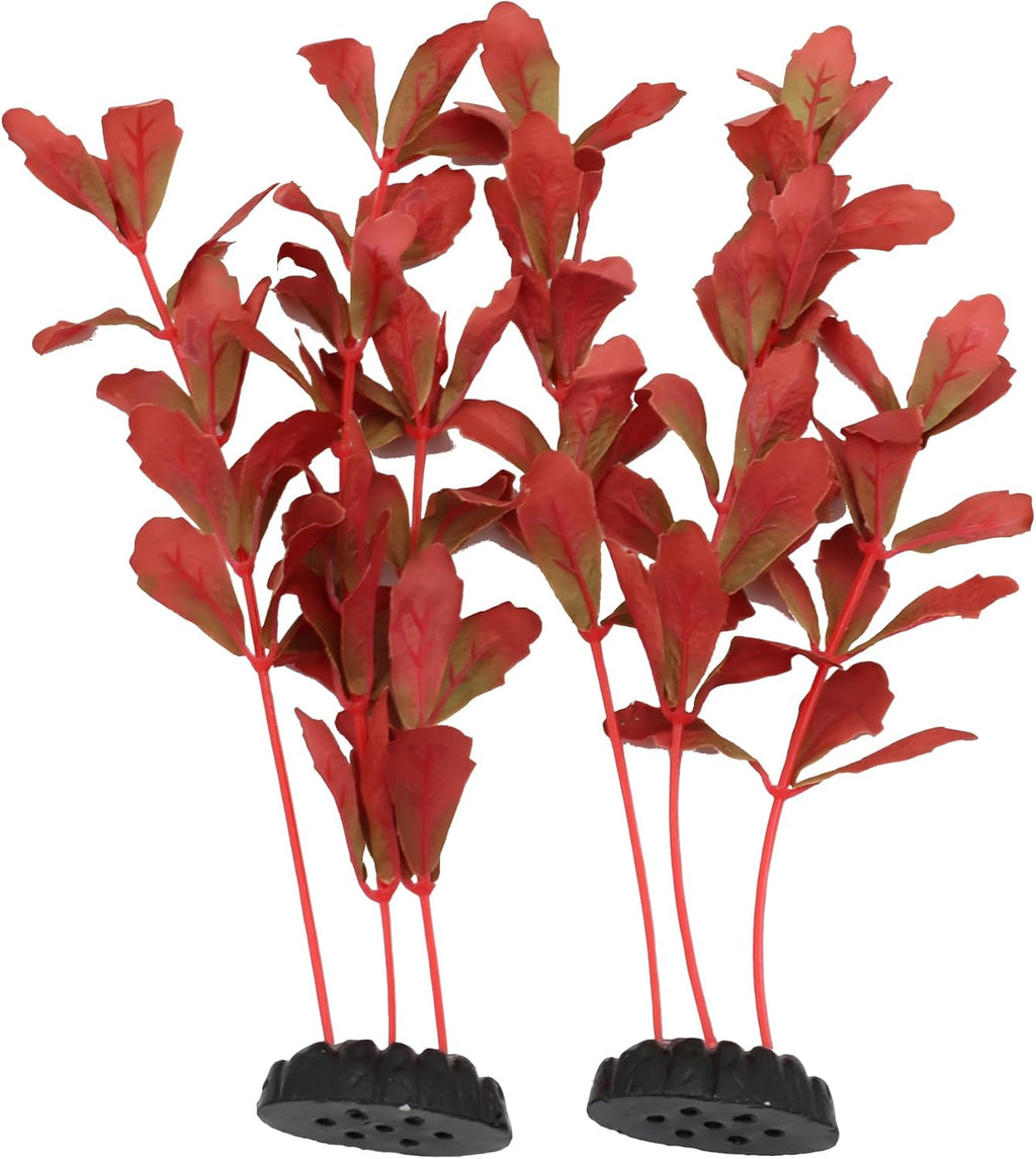 2-Pack 12 Inch Aquarium Silk Aquarium Plants, Artificial Plastic Plant for Small Tank, Goldfish, Fish Hides (Red, 12 Inch)