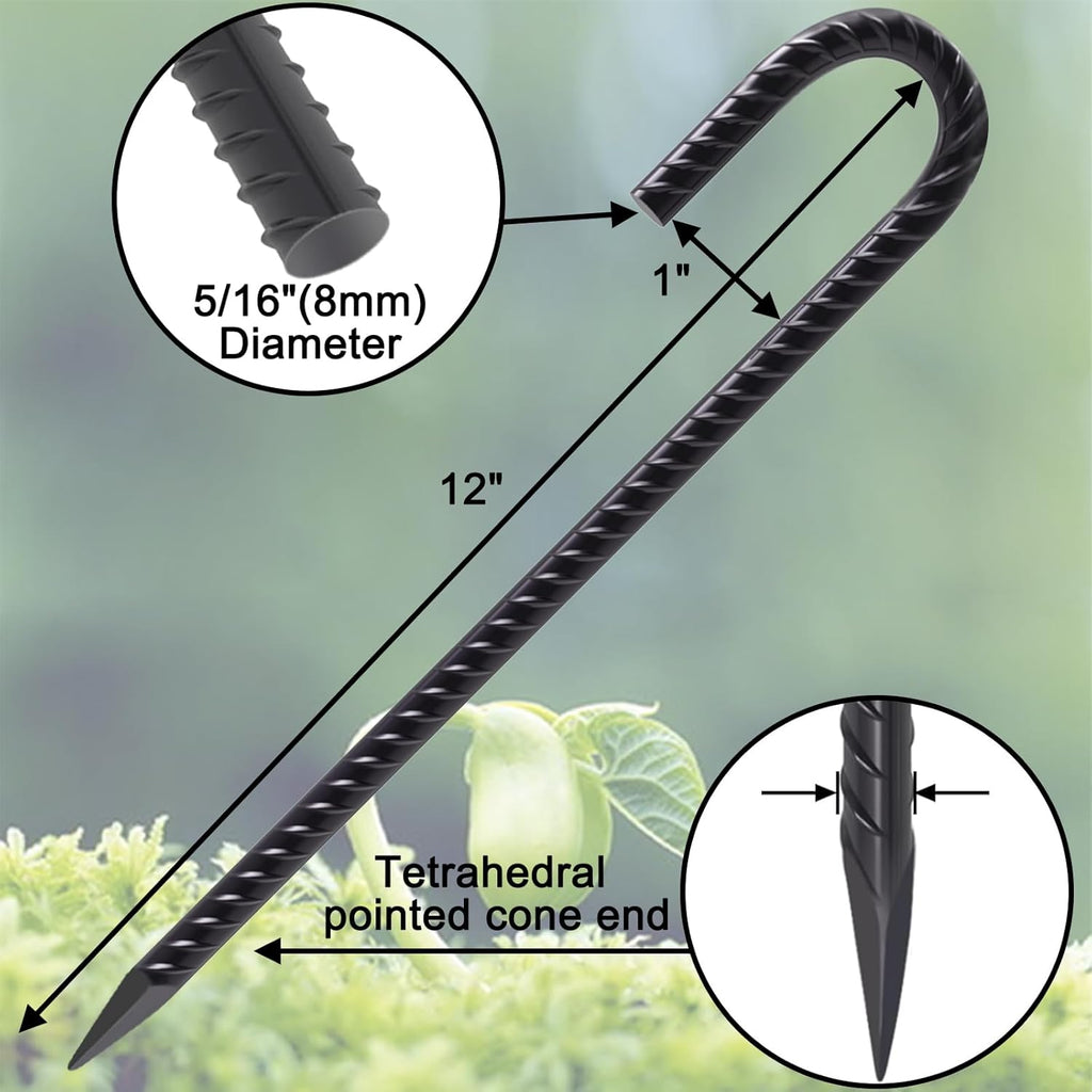 VVOKGO Rebar Stakes 12 Inches J Hook Heavy Duty Chain Link Fence Stakes, 59 Pcs Metal Long Tent Spikes Ground Anchors for Wire Fencing, Dogs Digging, Camping Tents, Swings, Greenhouse, Black