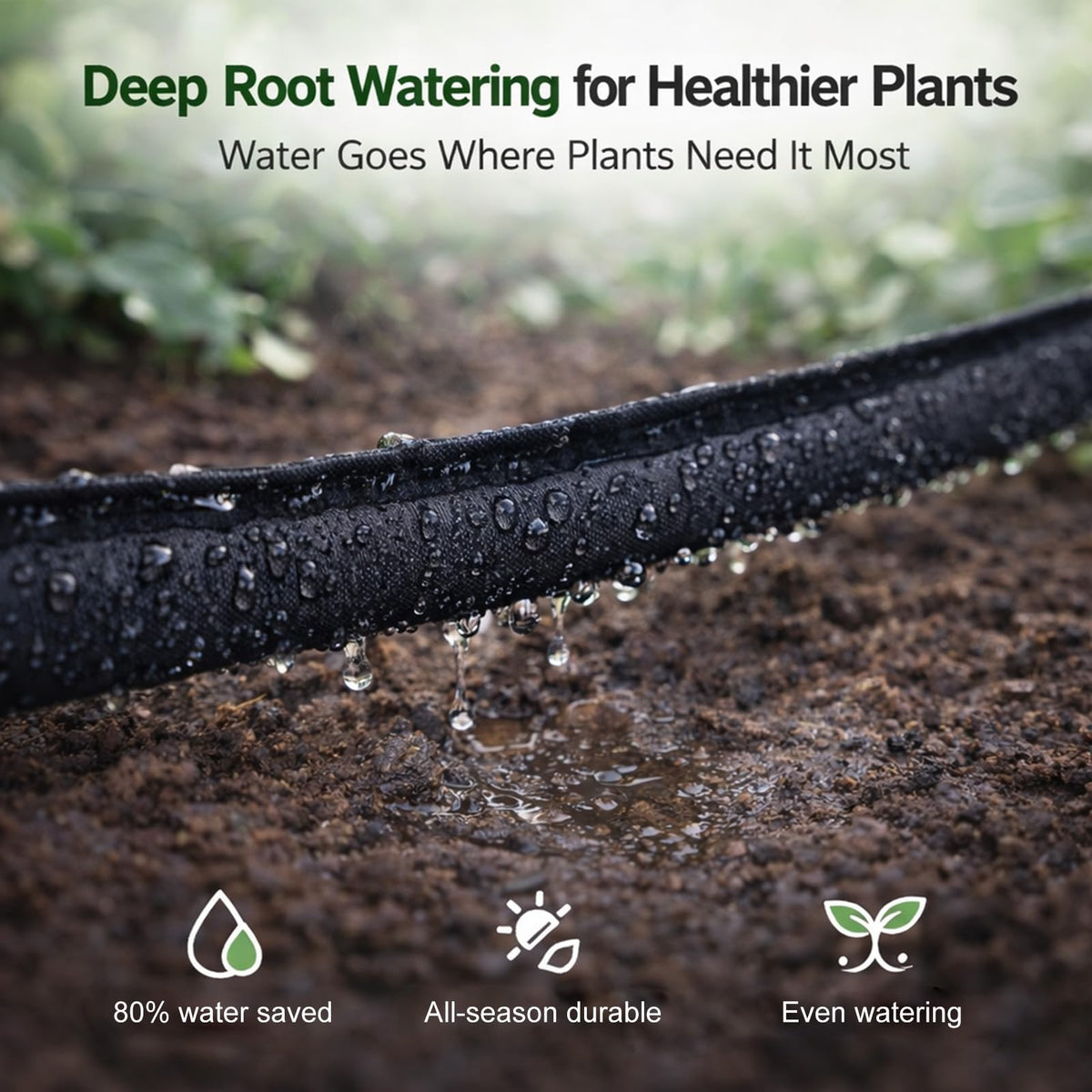 Apgooface Flat Soaker Hose 25 ft 4-Pack with Splitter, 80% Water-Saving Drip Irrigation Hose 100 ft, Linkable DIY Garden Soaker Hose System for Garden Beds, Lawn, Vegetables & Trees (25ft 4-pack)