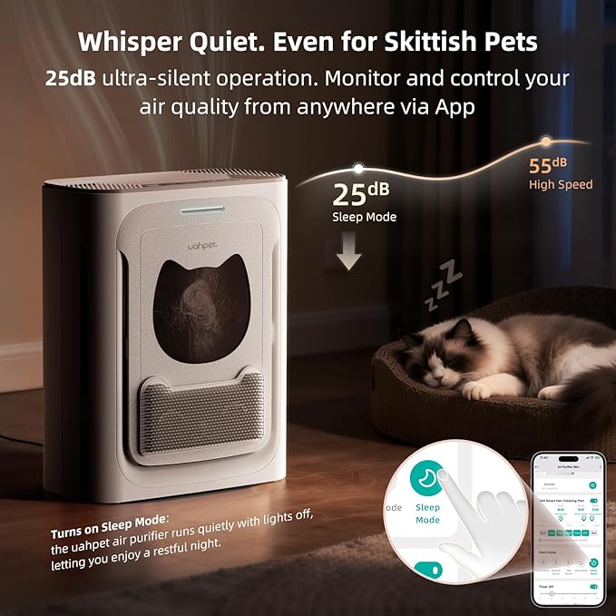 uahpet Pet Air Purifier for Home, Reduce Pet Hair, Dander, Odors, Dust, Smoke for Large Rooms up to 2100 Ft², Air Cleaner with H13 HEPA, Washable Pre-Filter & Air Quality Monitor, White+Pink