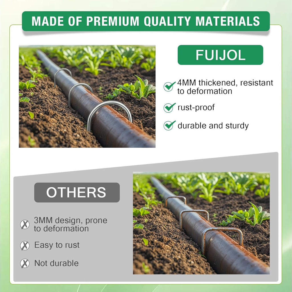 8 Gauge Landscape Staples, FUIJOL 8 Inch Heavy Duty U-Shaped Landscape Stakes, 15 Pack Galvanized Garden Staples for Weed Barrier Stakes, Ground Cover, Irrigation Tubing, Fence (15)