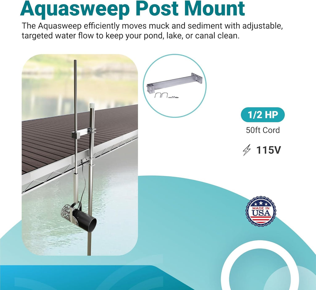 Scott Aerator Aquasweep Dock Post Mount - 1/2 Horse Power 115V 50 Feet Cord - Water Circulator | Water Agitator | Water Mover