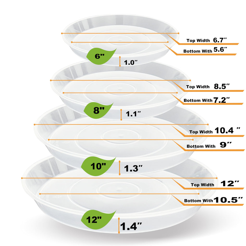 LWALRS 20 Pack Plant Saucer Tray (6 8 10 12 inch), Plant Saucers for Indoors Outdoor, Plastic Heavy Duty Drainage Drip Water Trays for Planter Pots Flower, Clear Pot Saucers Trays for Plants