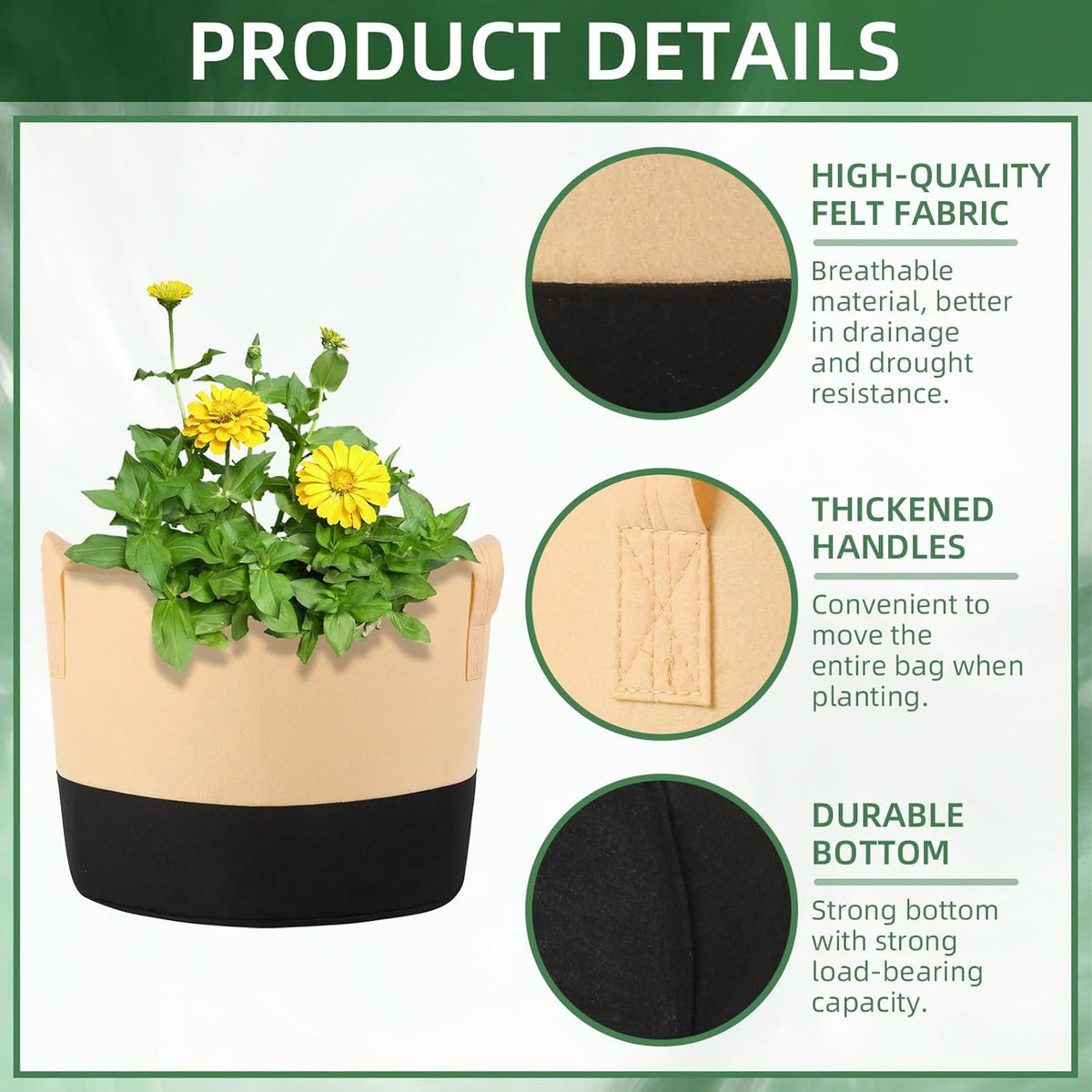 12 Pack Multicolor 10 Gallon Grow Bags - Fabric Plant Pots with Handles for Outdoor Garden and Vegetable Planting
