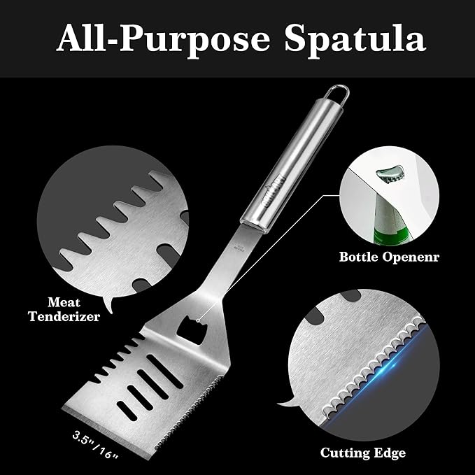 GRILLART Grill Tools Grill Utensils Set - 3PCS BBQ Tools, Stainless Barbeque Grill Accessories -Spatula/Tongs/Fork w/Insulated Glove, Ideal BBQ Set Grilling Tools for Outdoor Grill, Gifts for Men Dad