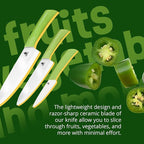 Ceramic Knife Set with Ergonomic Handle, Non-Reactive and Professional Chopping Knife Featuring Sharp, Santoku Blades for Cutting Vegetables & Fruits, Ceramic Kitchen Knives Set of 3 - 6”, 4”, 8”