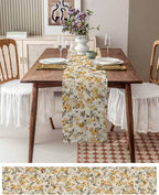 Vintage Orange Flower Cotton Linen Table Runner for Dining Kitchen, Wedding Outdoor Party Tablerunners Decoration, Farmhouse Botanical Floral Retro Dresser Scarf Coffee Tablecloth Runners 13x36 Inches