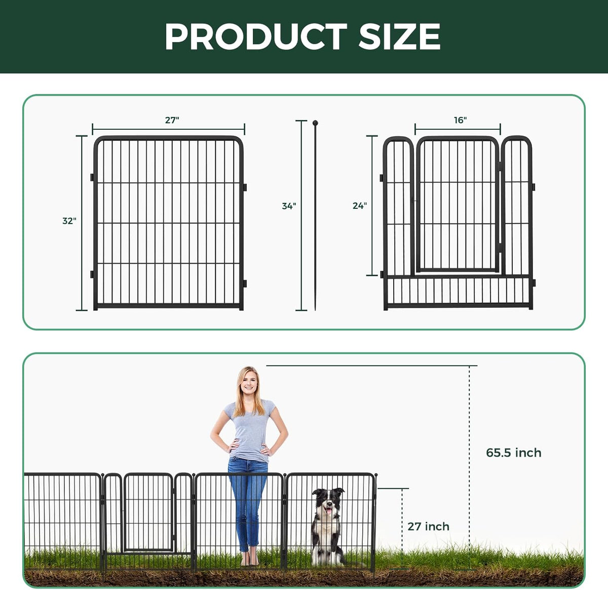 FXW Garden Fence Outdoor for The Yard – 32in(H) x 9.1ft(L) Heavy Duty Metal Animal Barrier for Dog and Rabbit, Decorative Dog Fence, 4 Panels, Black