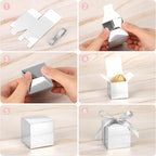 EUSOAR Small Gift Boxes with Lids, 120pcs 2x2x2 Inches Silver Party Favor Box Advent Calendar Boxes with Ribbon, Cube Candy Box Mini Muffins Bags Macaron Container for Wedding Birthday Party Supplies