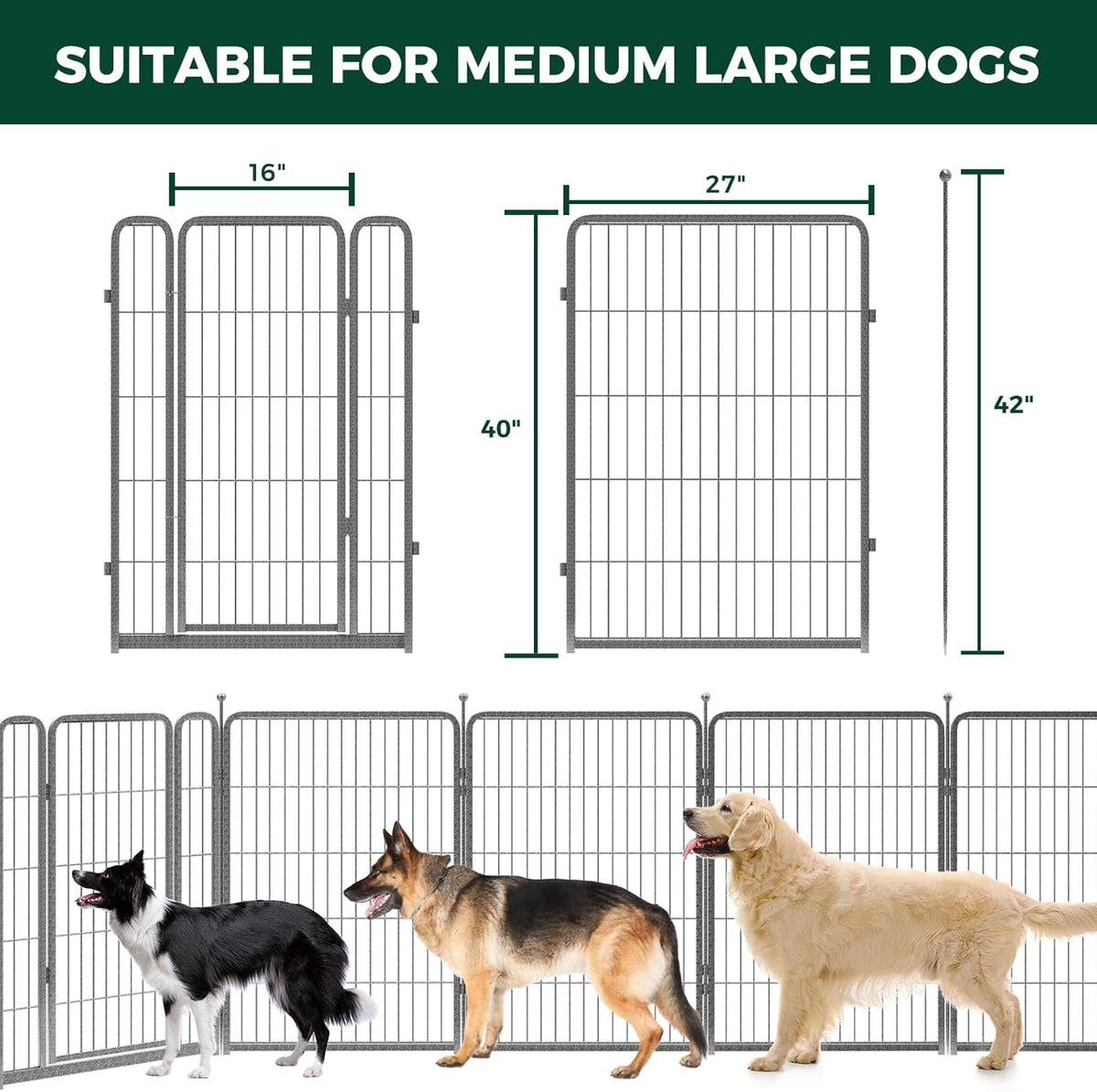 FXW Garden Fence Outdoor for The Yard – 40in(H) x 109.4ft(L) Heavy Duty Metal Animal Barrier for Dog and Rabbit, Decorative Dog Fence, 48 Panels, Silver