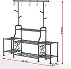 GIOTORENT 3-Tier Tall Metal Plant Stand Indoor Outdoor - Heavy Duty Plant Shelf for Garden, Patio, Balcony with 5 Hanging Hooks, Holds 16-25 Plants, Black