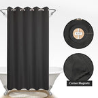 Extra Long No Hook Black Shower Curtain or Liner Soft Microfiber - 84" Length Fabric Shower Curtain Liner Set, Machine Washable & Water Repellent, Black, 71x86
