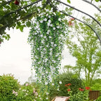 WEISPARK Artificial Hanging Flowers, 12pcs Fake Eucalyptus Vine Faux Flower Greenery Garland Plastic Plants for Indoor Outdoor Wall Garden Wedding Home Party Decor (12pcs White)