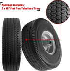 10" Solid Tire Replacement 4.10/3.50-4 Flat Free Tire and Wheel for Garden Carts, Hand Trucks, Wheelbarrows,10x3.50-4" with 5/8" Axle Bore & 2 1/4" Offset Hub (2 Pack)
