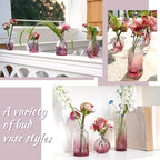 Bud Vases 24 in Bulk, Small Purple Vase Glass Vases for Flowers Vintage Ribbed Colored Wedding Flower Vase for Decor in Bulk Decor Bridal Shower Centerpieces Home Table Decoration
