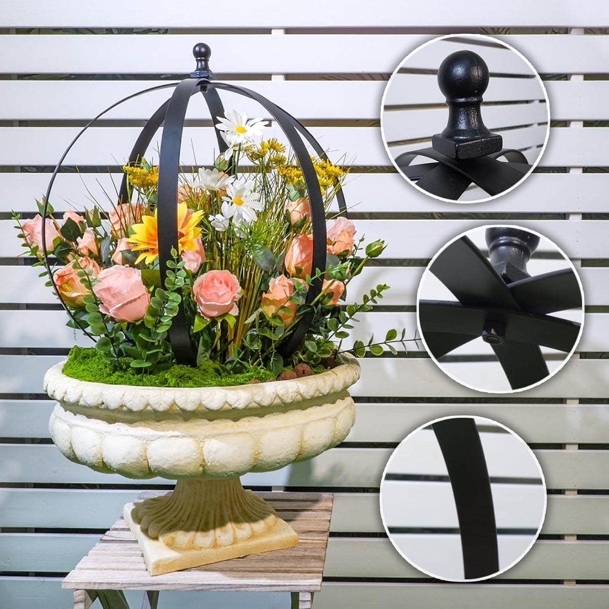 Large Round Black Metal Garden Trellis 18"x22" for Climbing Plants - Indoor/Outdoor Flower Lattice Topiary Frame - Ideal for Potted Plant Decor - Outdoor Garden Decor and Courtyard Gift
