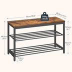 HOOBRO Shoe Storage Bench, 29.5" L Entryway Bench Organizer, 3-Tier Shoe Rack for Closet, Shoe Shelf with Wooden Top Seat, Loads 300 lb, Space-Saving, Rustic Brown and Black BF76HX01