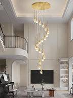 138'' High Ceiling Chandelier for Entryway Gold Raindrop Crystal Chandeliers for Living Room Foyer Staircase Flush Mount Sloping Ceiling Pendant Light Fixture LED Dimming 2700k-6000k