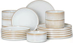 E-far Stoneware Dinnerware Sets, 18-Pieces Modern Plates and Bowls Sets, Kitchen Dinning Porcelain Dishes Set for 6, Chip & Scratch Resistant, Dishwasher & Microwave Safe, Creamy Beige