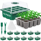 DJGINRO 12 Pack Seed Starter Tray Seed Starter Kit (144 Cells Total Tray) with Humidity Adjustable Dome, for Seeds Growing Starting Plant Germination Trays, Mini Green House Germination Trays.