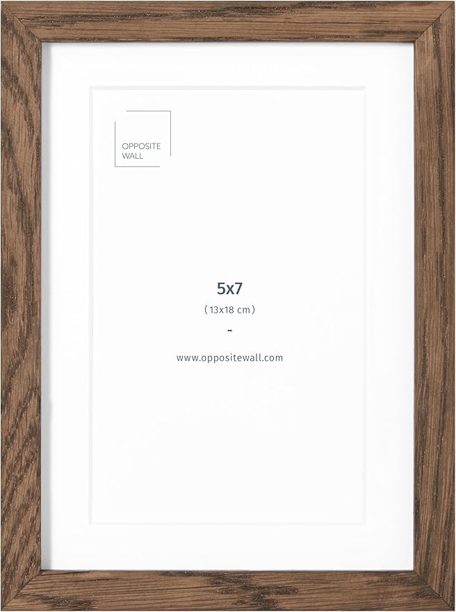 Opposite Wall - 5x7 in - Dark Solid Oak Wood Picture Frames with Mat - Wall Hanging & Tabletop Photo Frame - Pictures Display 4x6 with Mat, 5x7 without - Office, Gallery & Home Decor
