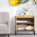 Buffet Cabinet with Storage, Storage Cabinet with Rattan Decor Doors, Accent Sideboard Bufft with Solid Wooden Feet, for Living Room, Hallway, Kitchen, Buffet Table