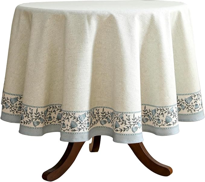 ISAENNE Designer Vintage Linen Elegant Small Round Tablecloth,Chinoiserie Floral Table Cloth,Wrinkle Resistant Decor Table Cover for Dining Thanksgiving Kitchen,Diameter 55"-Segerman B