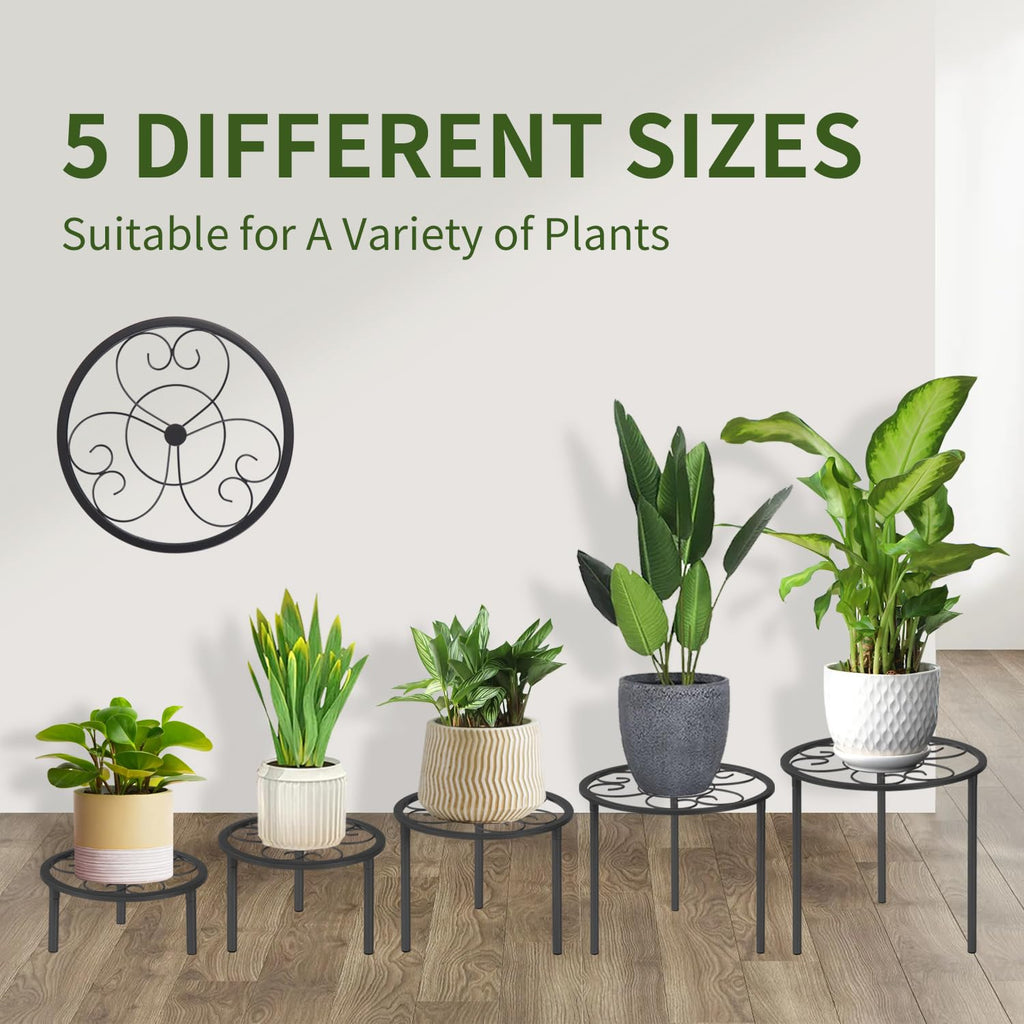 mekpiwu 5 Pack Metal Plant Stands,Heavy Duty Potted Holder for Flower Pot, Rustproof Iron Plant Risers, Suitable for Indoor and Outdoor Decoration ,Garden Container Round Supports Rack for Planter