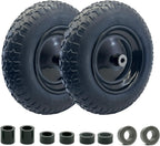 2-Pack of 3.50-8 Wheels,14.5" Flat Free Tires,Steel Rim,5/8" or 3/4"Axle Bore Hole,3”-6" Centered Hub,13"-16" Universal Fit Tire for Wheelbarrow,Hand Truck,Garden and Utility Carts, Trolleys and More
