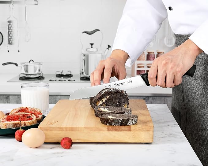 8 Inch Cuisine Pro Serrated Bread Knife, Premium Stainless Steel Wave Edge Razor Sharp Blade Knife for Bread, Dishwasher Safe, NSF Certified, Black