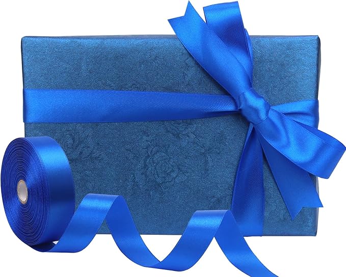 Blue Solid Satin Ribbon 1 Inch 50 Yards Solid Polyester Fabric Ribbon for Gift Wrapping Wedding Christmas Baby Shower Birthday Party Decoration Handmade Immortal Flower Craft