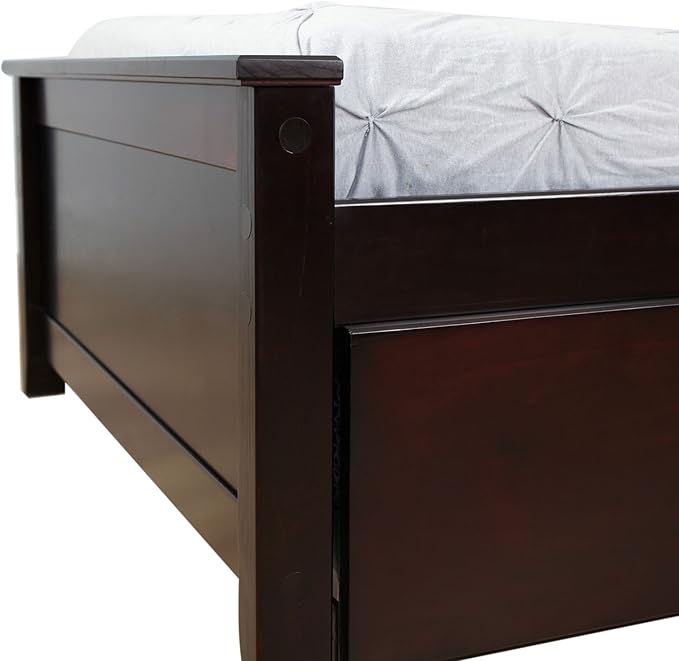 Max & Lily Twin Bed, Wood Bed Frame with Headboard For Kids with Trundle, Slatted, Espresso