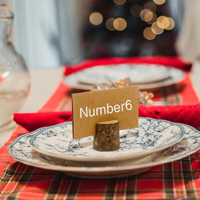 Wood Place Card Holders, 30Pcs Rustic Wooden Table Number Holders and 50Pcs Kraft Place Cards, Wood Photo Picture Holder for Wedding Party Table Name and More