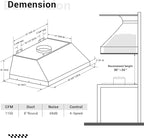 CHETTO C Stainless Steel Range Hood Cover with 4-Speed Vent Hood Insert Custom Handcrafted Metal Kitchen Fan with Towel Rack LED Light 42"W x21"D x54"H White Wall Mount