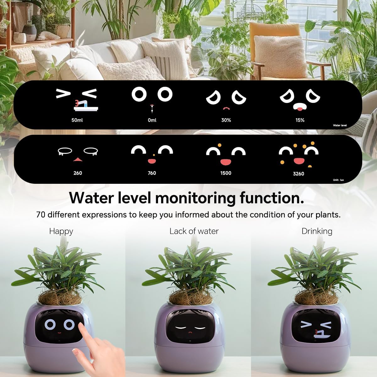 Smart Pet Planter, Smart Plant Pot, With Artificial Intelligence, Time Weather Display, And Multiple Expressions Animation,Lovely Plant Companion, For Desktop Decoration, Gifts,Plant-Free (Purple)