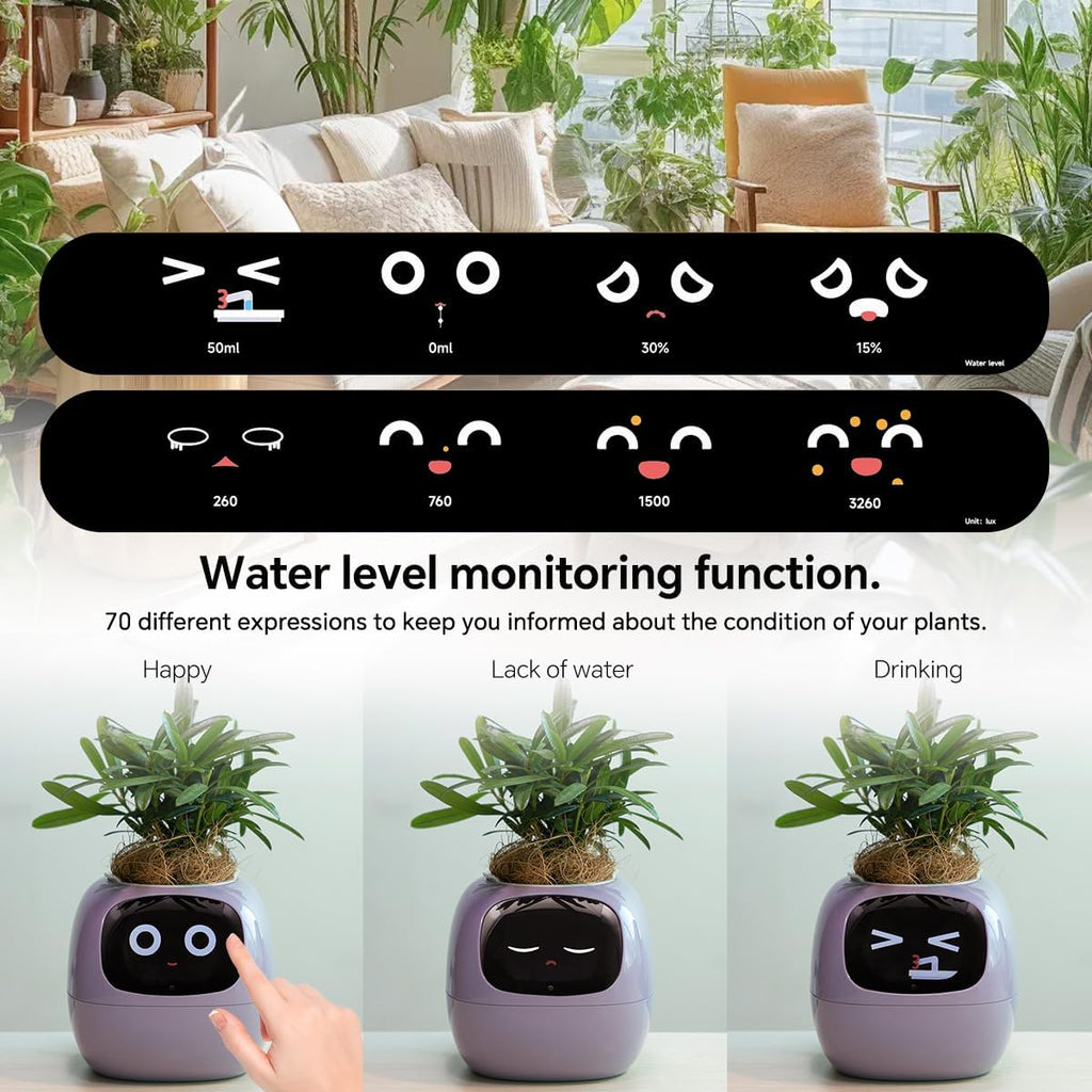 Smart Pet Planter, Smart Plant Pot, With Artificial Intelligence, Time Weather Display, And Multiple Expressions Animation,Lovely Plant Companion, For Desktop Decoration, Gifts,Plant-Free (Yellow)