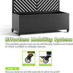 15.7"×70.9"×35.4" Metal Raised Garden Bed with Trellis and Wheels - Tall Trellis Planter Box for Climbing Plants, Vegetables & Vines - Outdoor Privacy Planters for Patio (Black-Parallel)