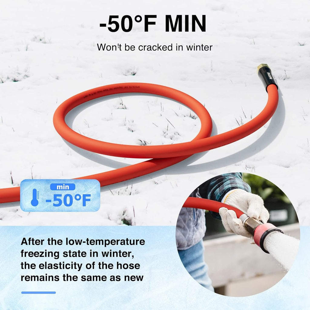 SPECILITE 3/4" Hot/Cold Garden Water Hose 25 ft, -50℉-190℉,Flexible & Lightweight With 3/4" Brass Fittings for Yard, Outdoor, Farm, Red