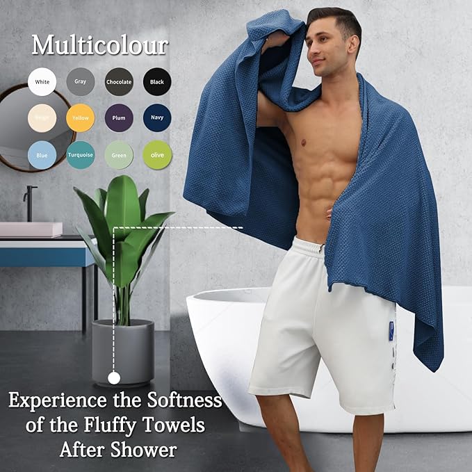Hailea Navy Bath Towels Set 35x70 Inches - Luxury 600 GSM Oversized Bath Sheet Towel,Extra Large Microfiber - Quick Dry,Highly Absorbent,Super Soft Shower Towels Spa Hotel Bathroom Towel Set (4-Pack)