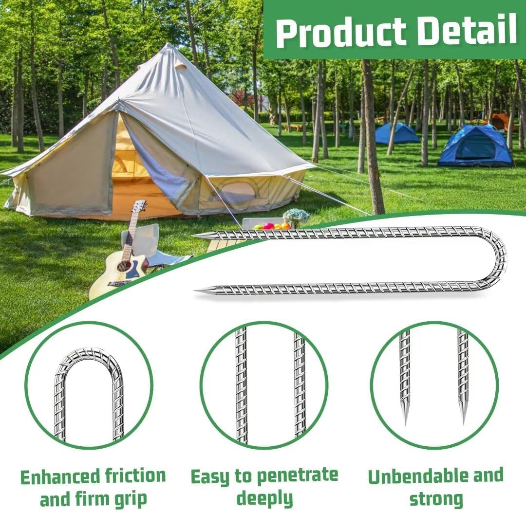 Rebar-Stakes-12-Inch, Ground Stakes Heavy Duty U-Hook Galvanized Anti-Rust Ground Anchors for Camping Tent Trampoline Accessories Dog Fence Chicken Coop Deer Fence 4pcs