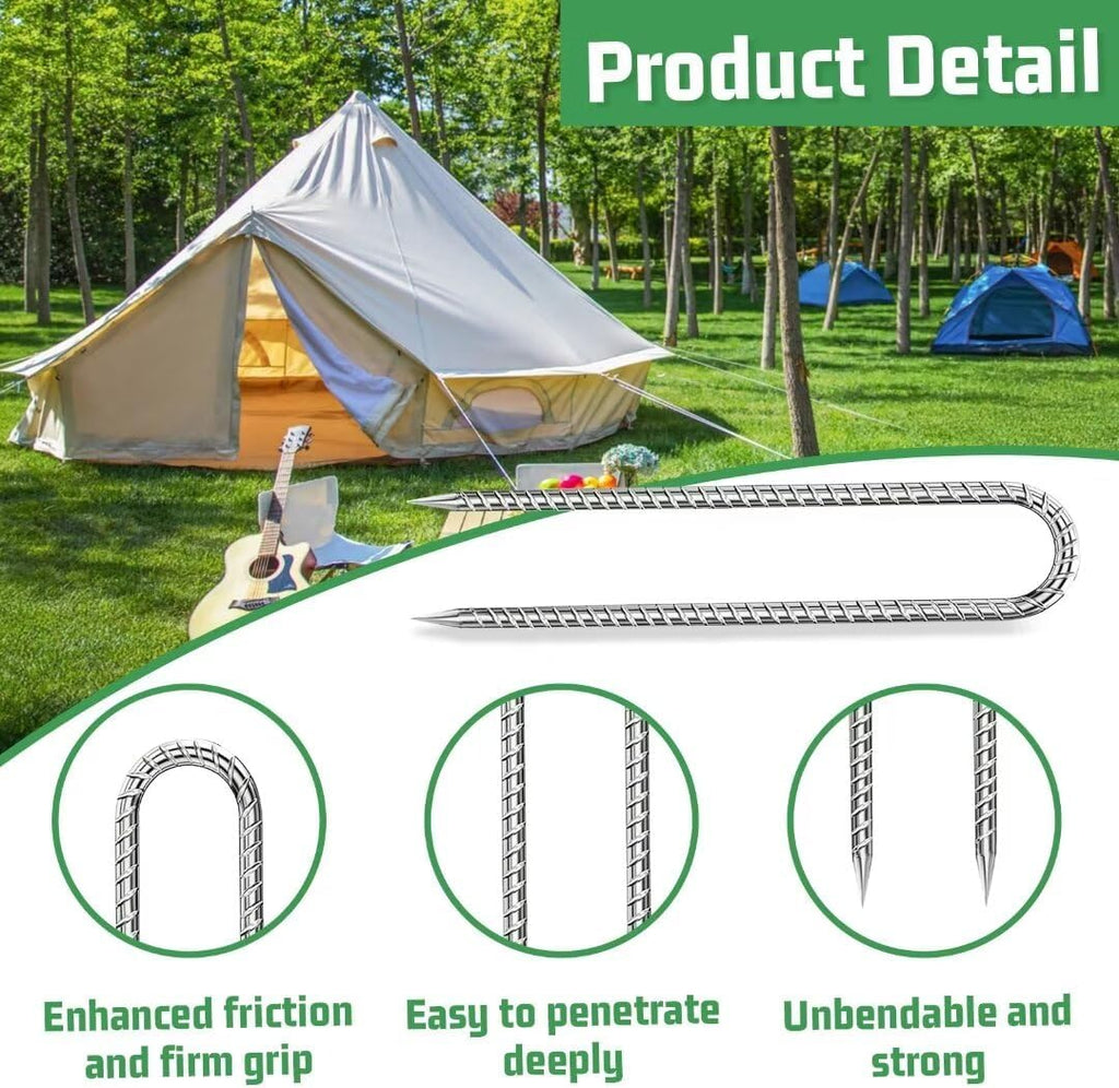 Ground-Stakes-Heavy-Duty-12 inch, U-Hook Rebar Stakes Galvanized Anti-Rust 20pcs Garden Stakes Metal Ground Anchors for Garden Dog Fence Chicken Coop Tent Trampoline Accessories Deer Fence