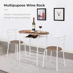 VINGLI 3 Piece Dining Set,Small Kitchen Table Set for 2,Breakfast Table Set,Kitchen Wooden Table and 2 Chairs for Small Space/Dining Room/Apartment,Metal Frame,Wine Rack,White&Warm Oak