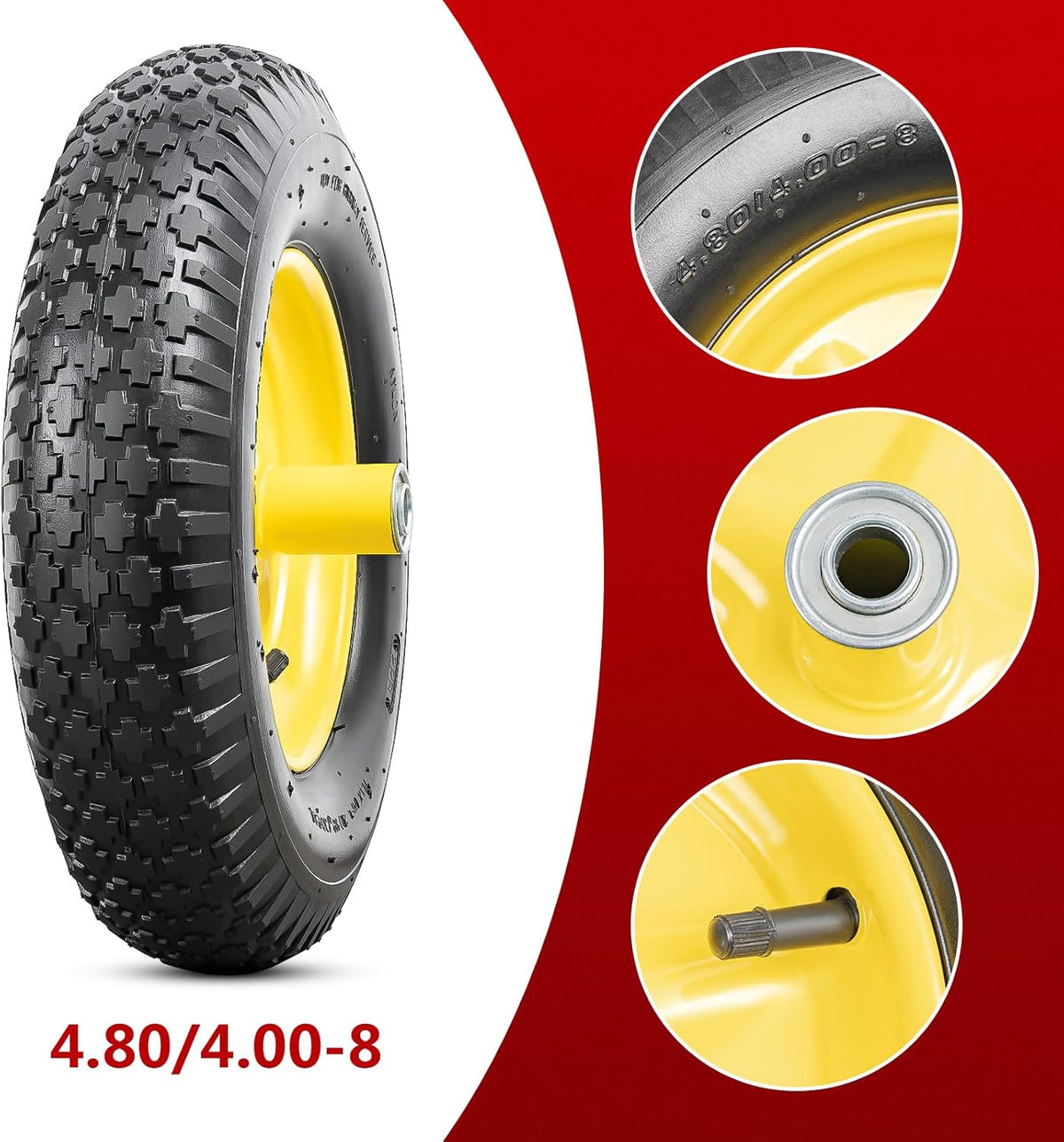 4.80/4.00-8 Tires and Wheels, Replacement Pneumatic Tires 15-Inch Wheel with 5/8" Bearings Compatible with Hand Truck, Wheelbarrow, Wagon, Gorilla Carts Tires(Yellow, 2PCS) P-097