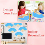 12 Pieces Blue Hand Held Bamboo Folding Fans Paper Fans Handheld for Women Foldable Girls Wedding DIY Decoration Church Home Party Favors Summer