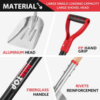 Aluminum Scoop Shovel Heavy Duty Shovel Big Farm Scoop Shovel Metal Snow Shovel for Driveway,45 inches