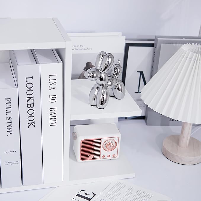 Creative Balloon Dog Statues Small Ceramic Animal Sculpture Modern Home Decor Living Room Desktop Decorations Bedroom Office Cabinet Ornament (Silver)