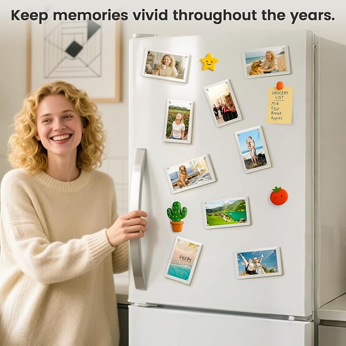 DomeStar Magnetic Acrylic Picture Frame 2.4 x 3.5 Inch, 8 Pack Double-Sided Holder for Refrigerator, Locker, or Metal Cabinet, Fits Instant Photo, Mini Film, Retro Camera, Notes & Pictures