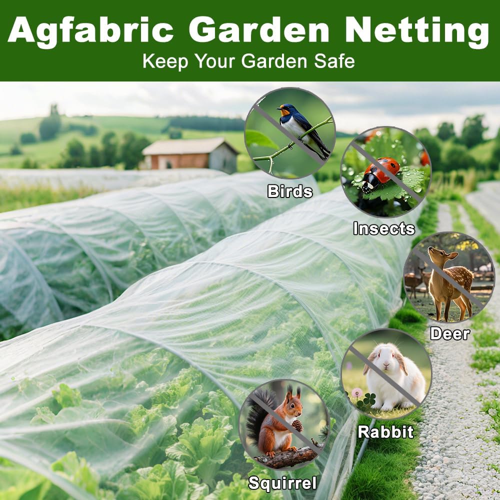 Agfabric Garden Netting 4'x100' Insect Pest Barrier Bird Netting for Garden Protection,Row Cover Mesh Netting for Vegetables Fruit Trees and Plants,White